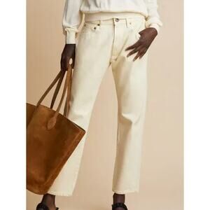 Khaite Kyle Jeans 24 Low Rise Straight Leg Ivory Ecru Cream White Boyfriend